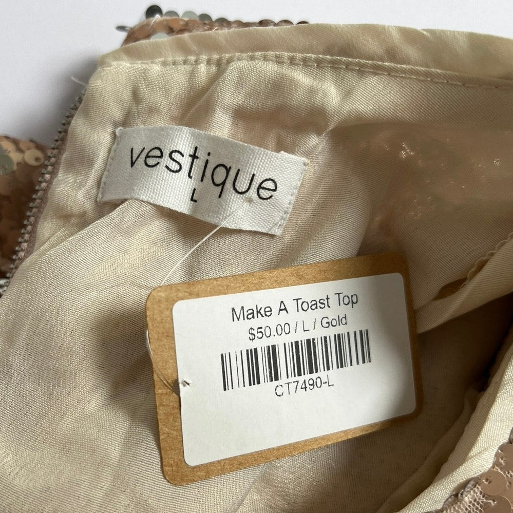 Vestique Sequin Rose Gold Make a Toast Top/L