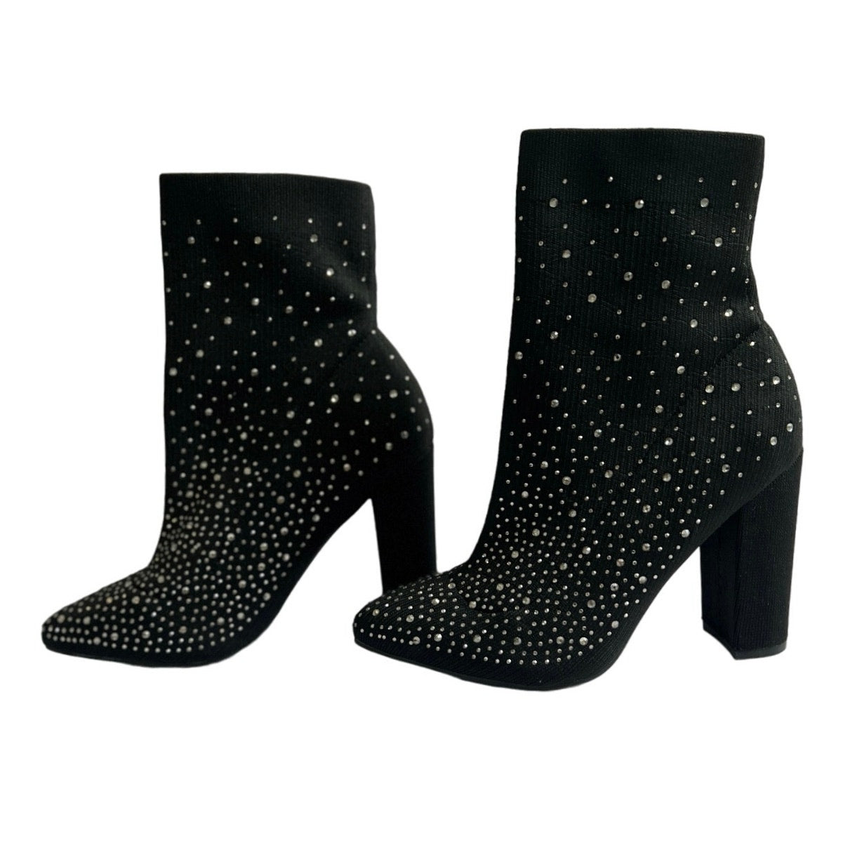 Wild Diva Rhinestone Studded Ankle Sock Block Heel Boots/7