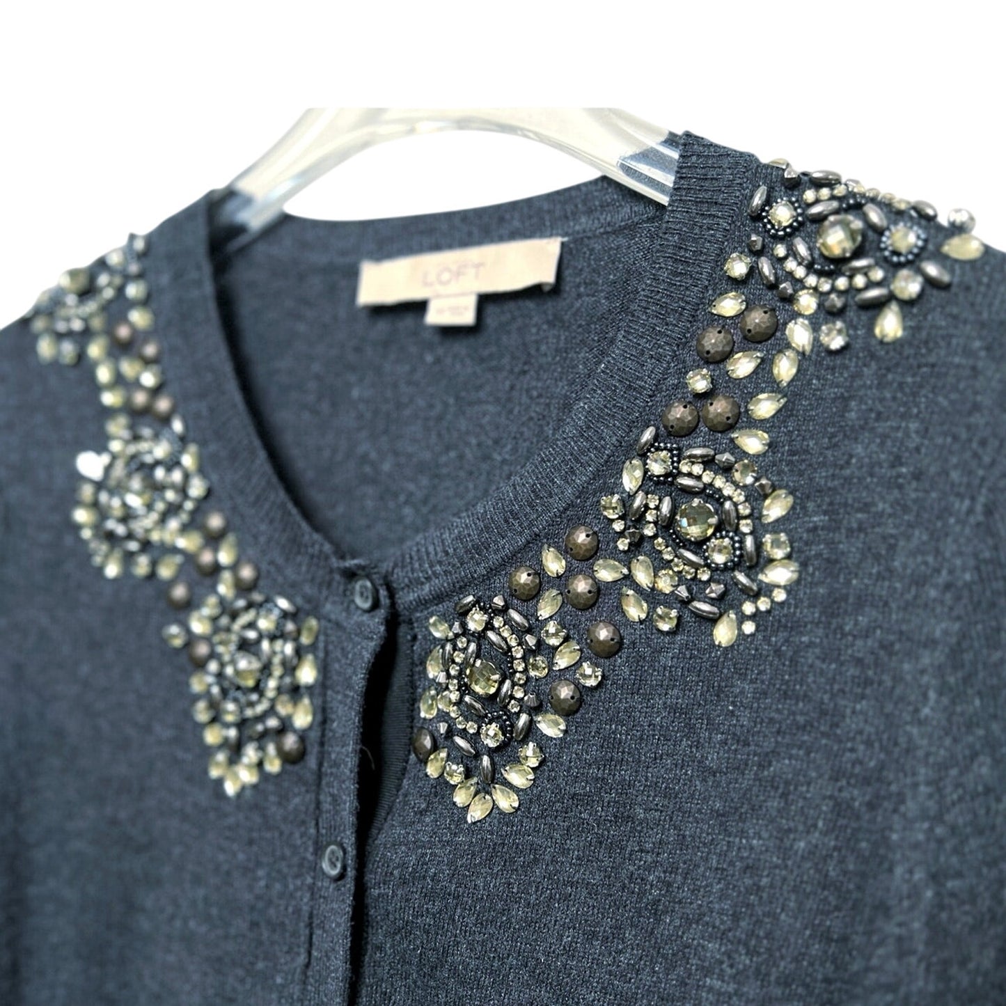 Ann Taylor LOFT Rhinestone Trim Charcoal Carigan XS