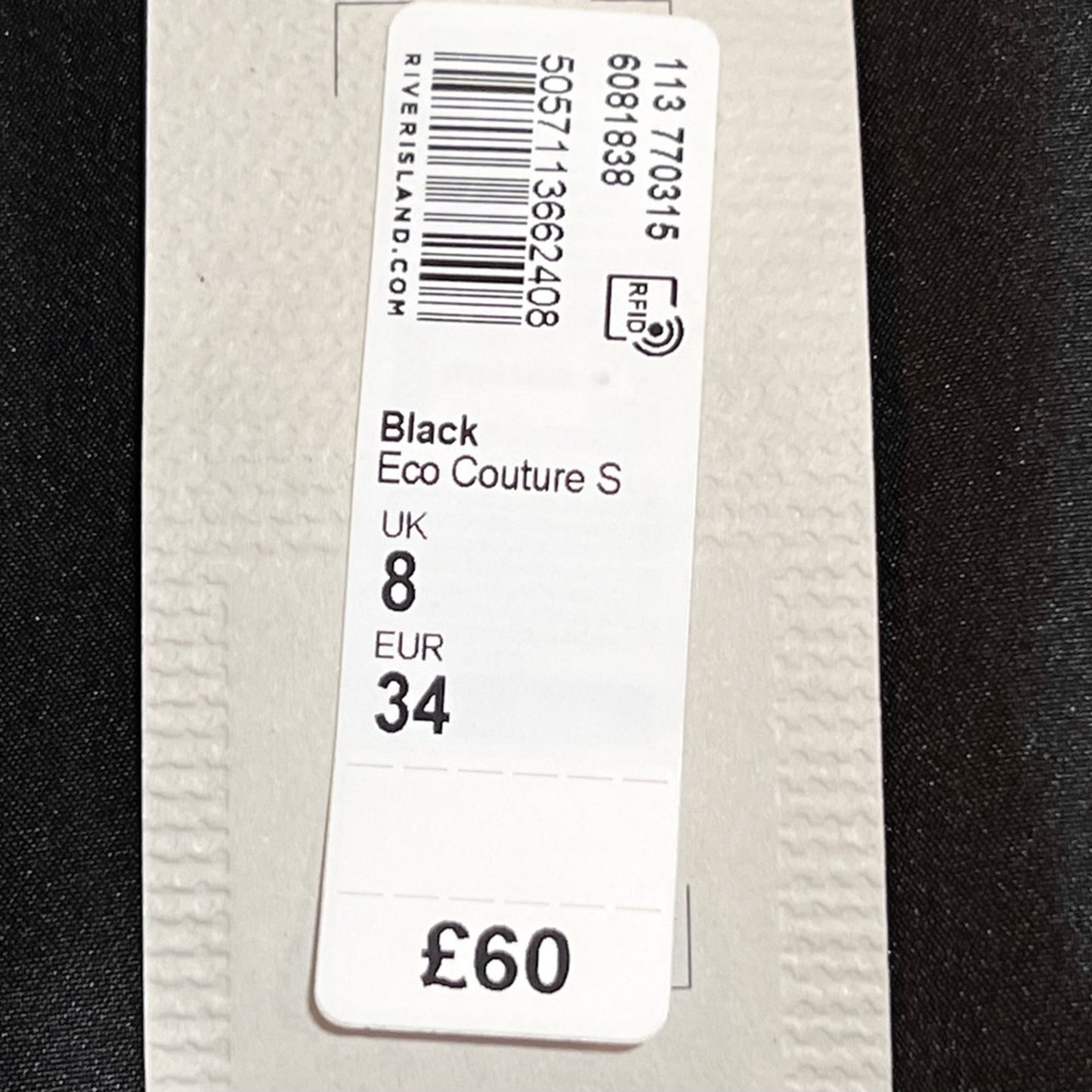 River Island 3/4 Sleeve Open Front Black Blazer/US 4/UK 8