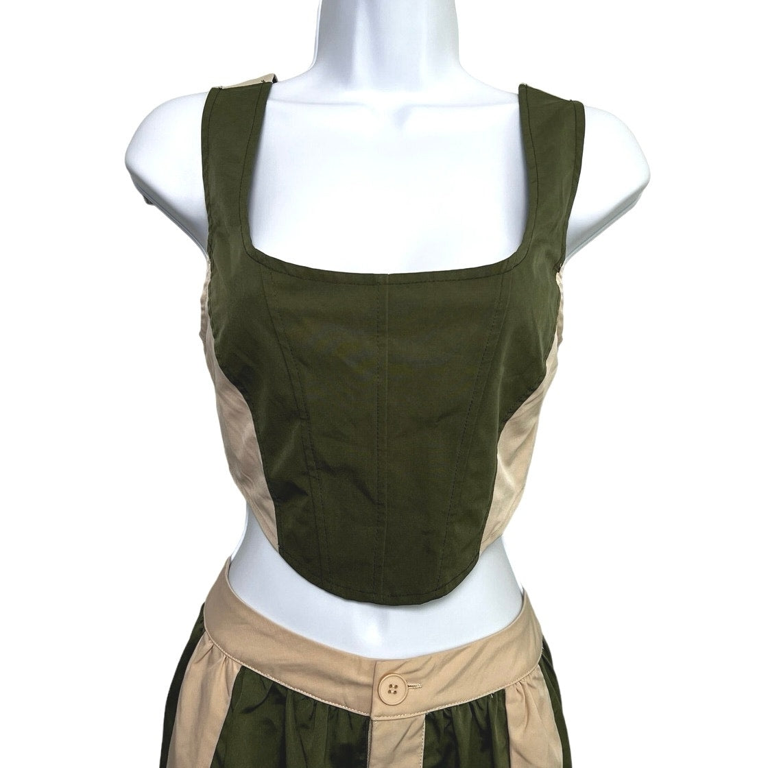 CIDER Woven Colorblock Corset Top + Jogger Pants Set/M/L