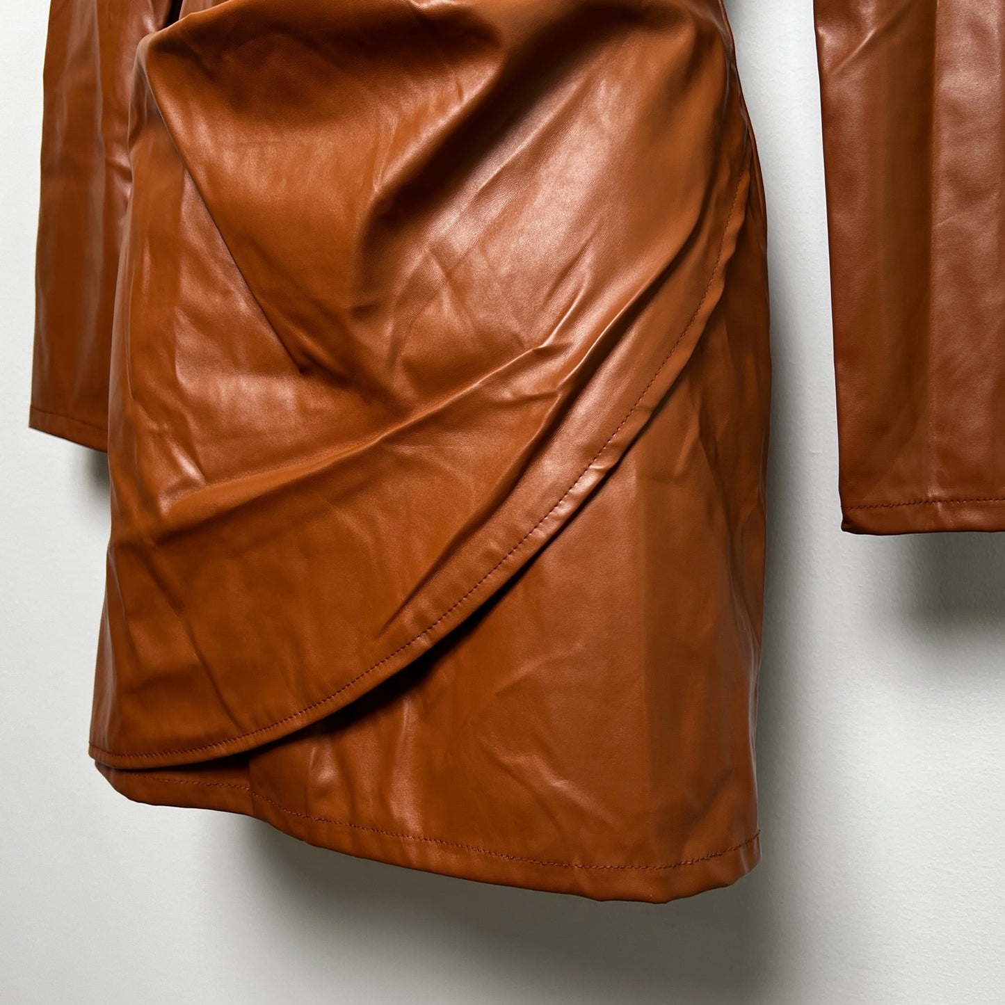 Vestique Faux Leather Wrap-Front Long Sleeve Mini Dress/M