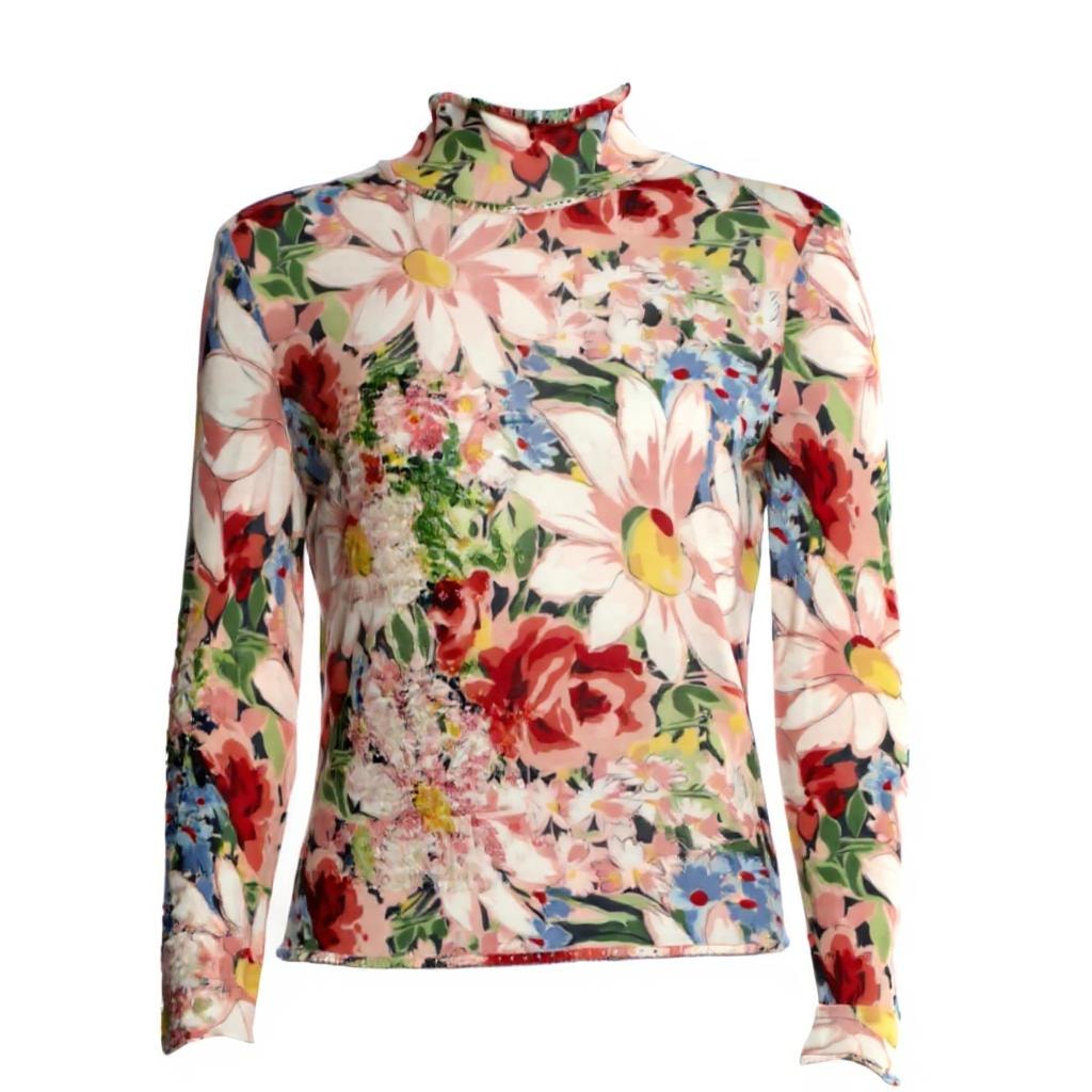 John Galliano Vintage 2001 Floral Sheer Long Sleeve Top M
