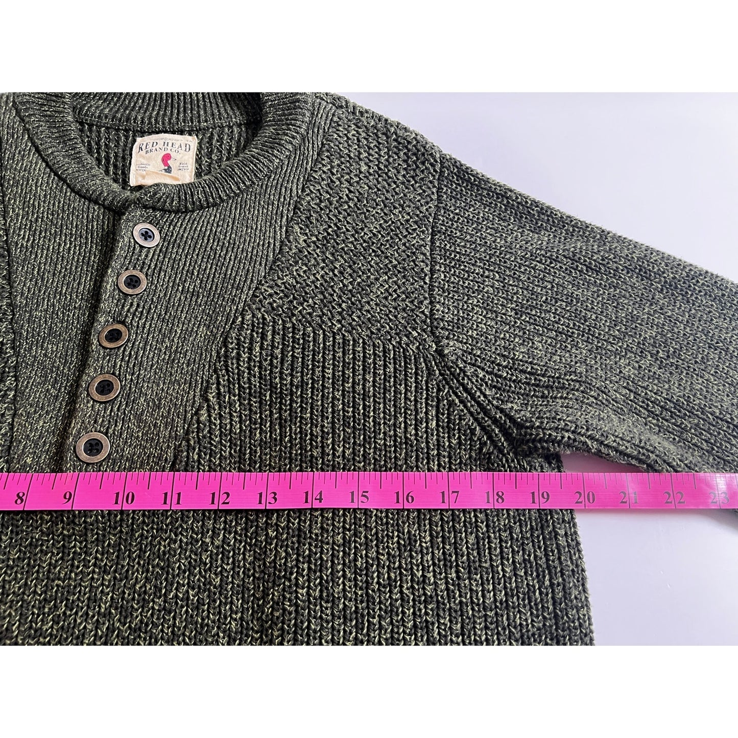 Vintage 90s RedHead Knit Green Henley Sweater/M