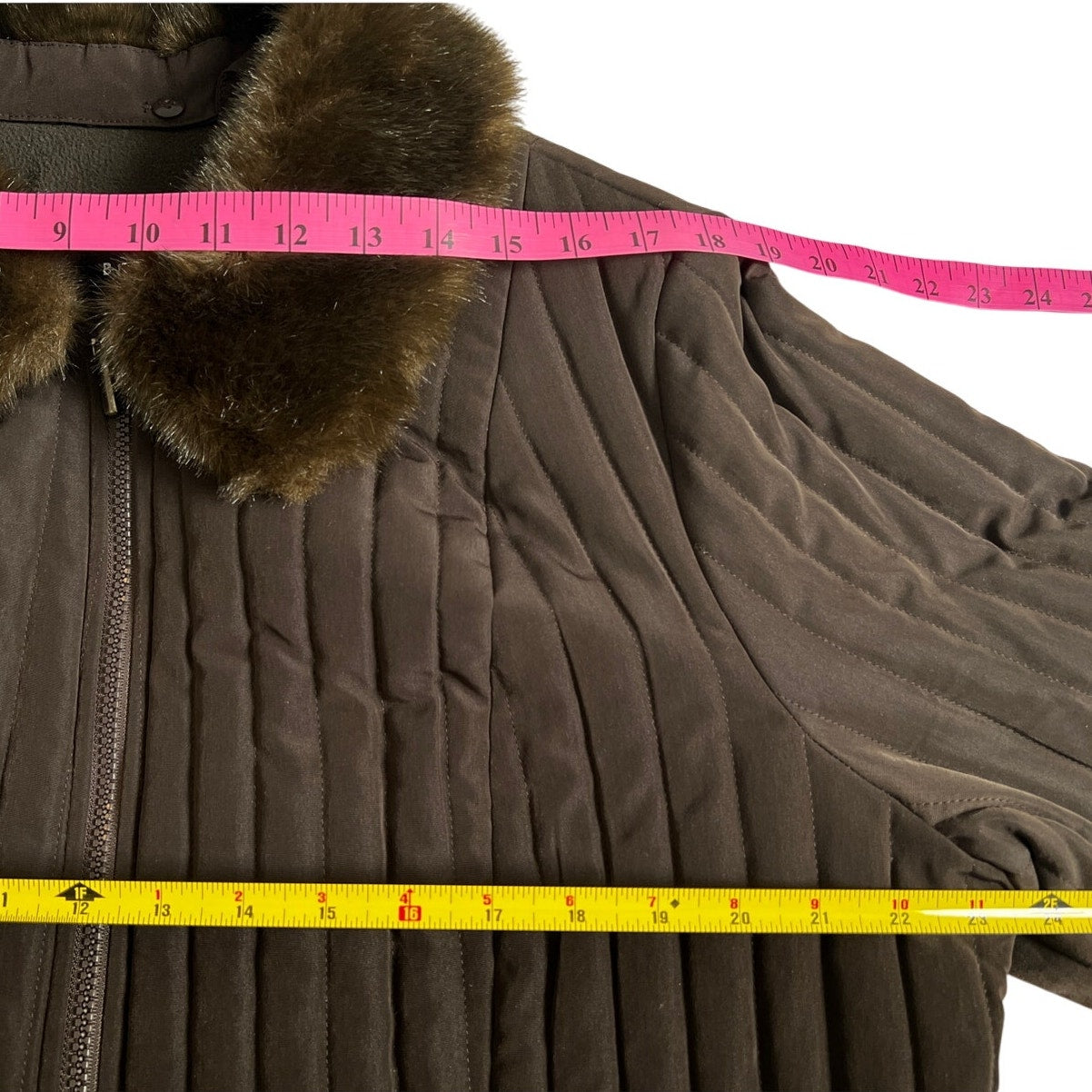 Braetan Brown Quilted Jacket with Removable Faux Fur Collar 1X