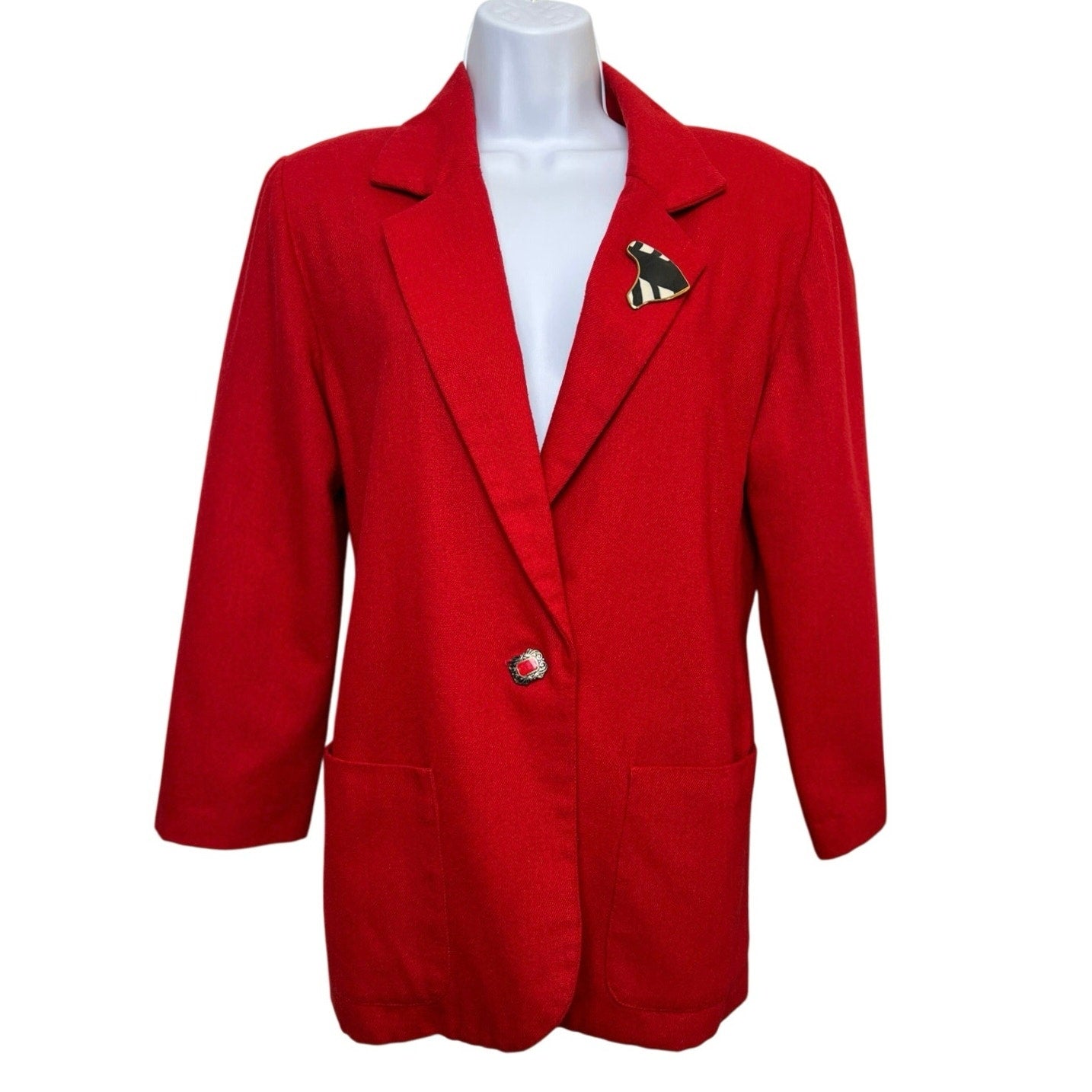 Vintage Original Wool Single-Button Blazer w/Brooch/M/8