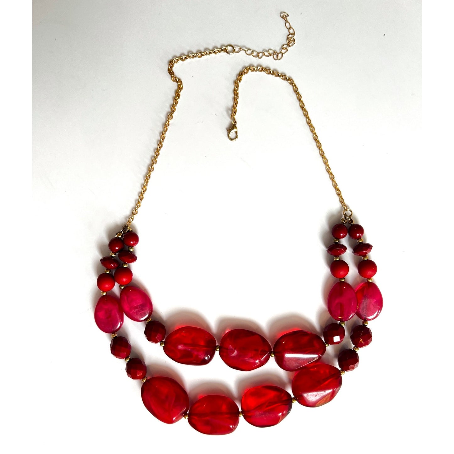Red Resin Chunky Beaded Double Strand Statement Necklace
