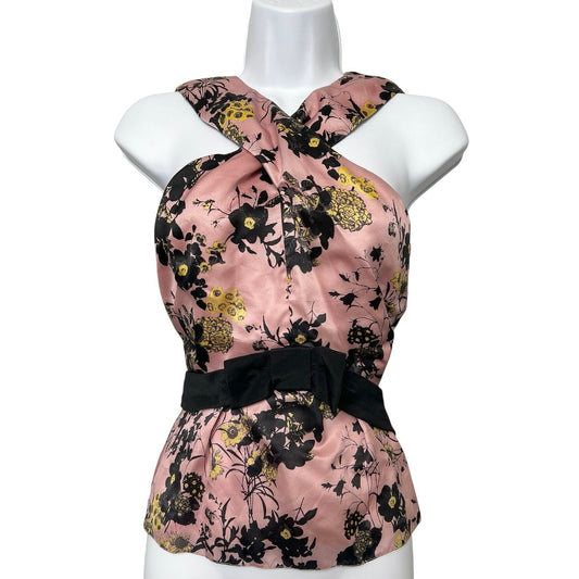 Erdem Floral 100% Silk Halter Top with Bow Belt (Size 6)
