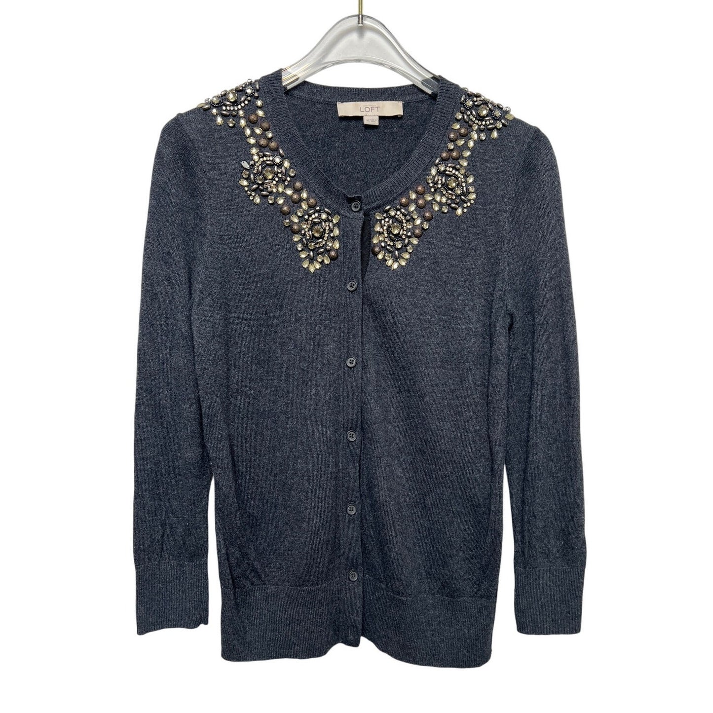 Ann Taylor LOFT Rhinestone Trim Charcoal Carigan XS