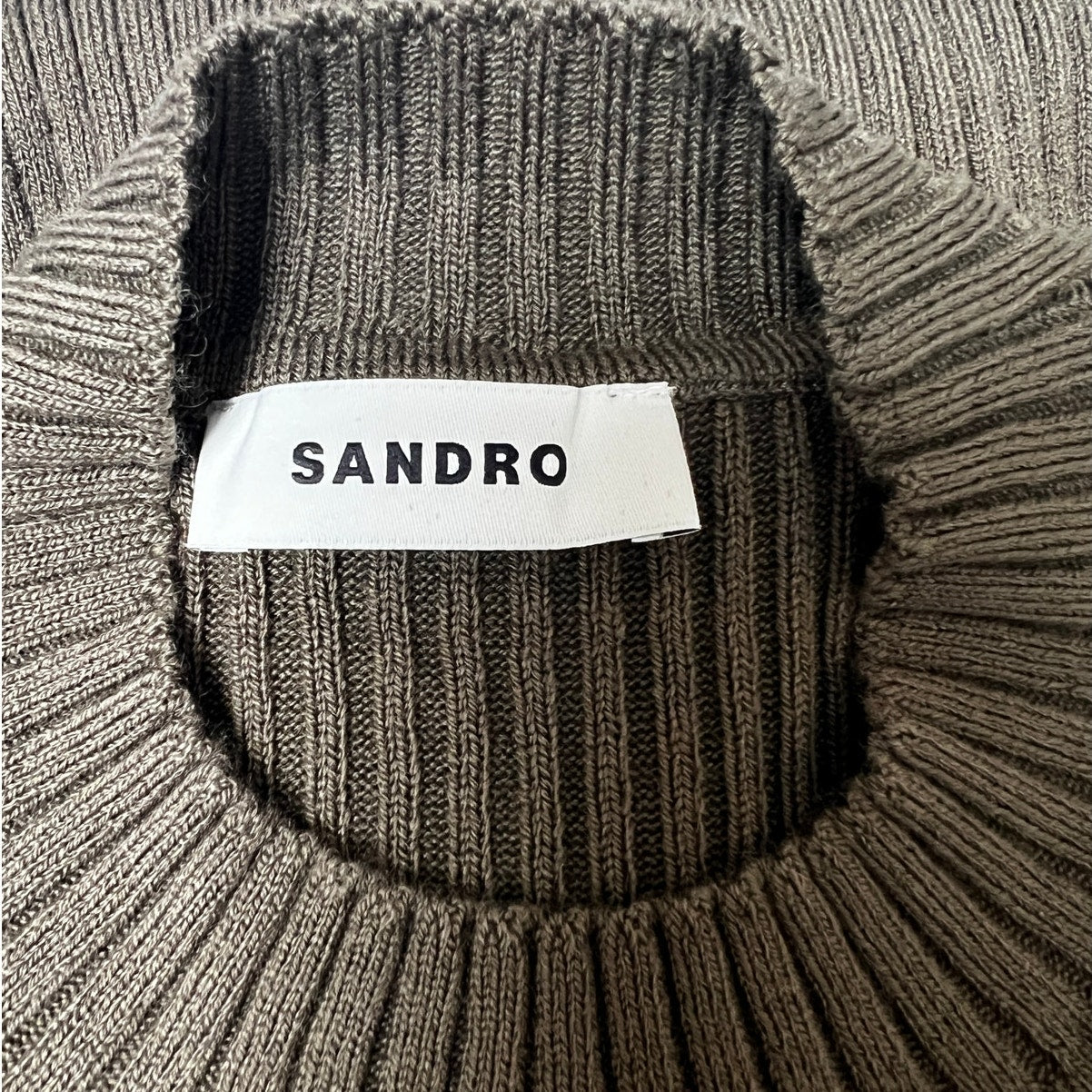 Sandro Mock Neck Long Sleeve Rib Knit Mini Dress (M)
