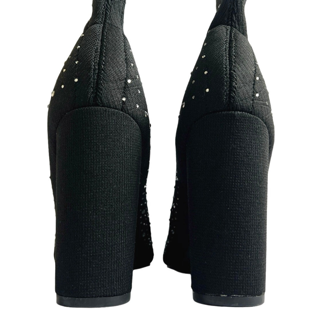 Wild Diva Rhinestone Studded Ankle Sock Block Heel Boots/7