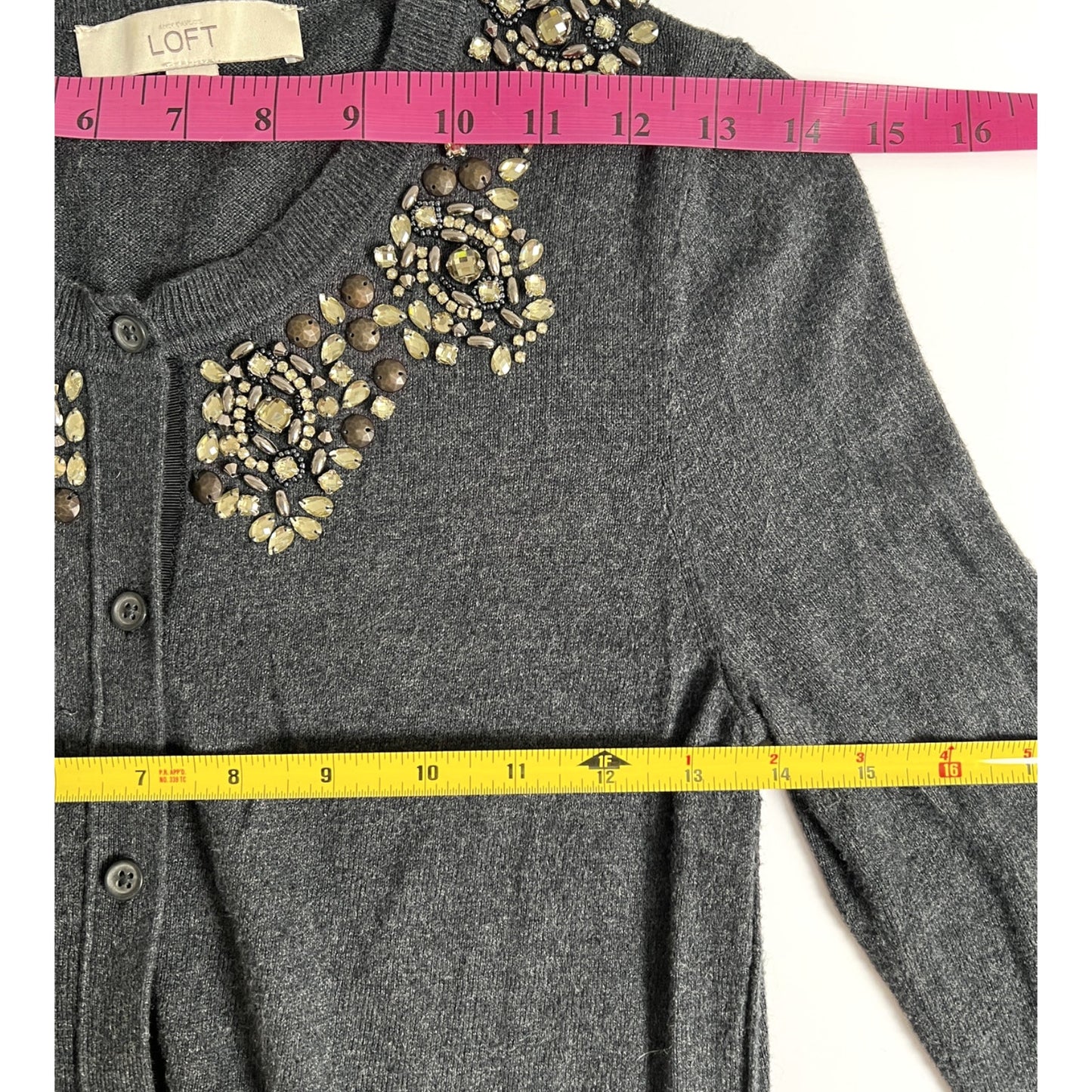 Ann Taylor LOFT Rhinestone Trim Charcoal Carigan XS