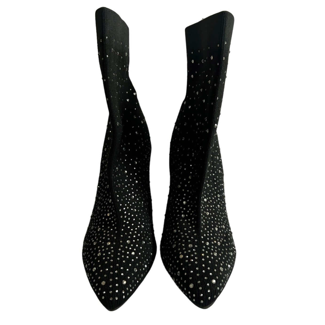 Wild Diva Rhinestone Studded Ankle Sock Block Heel Boots/7