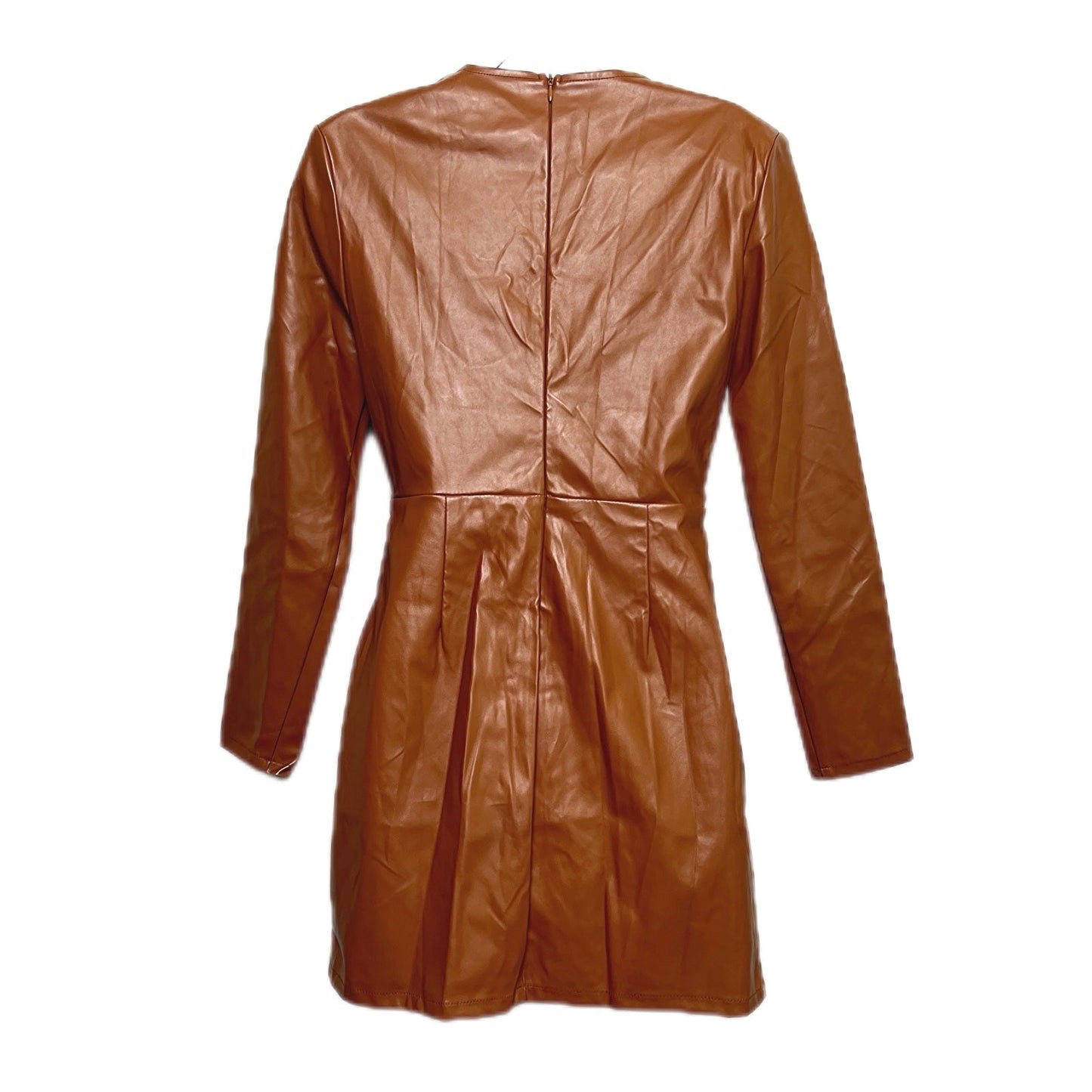 Vestique Faux Leather Wrap-Front Long Sleeve Mini Dress/M