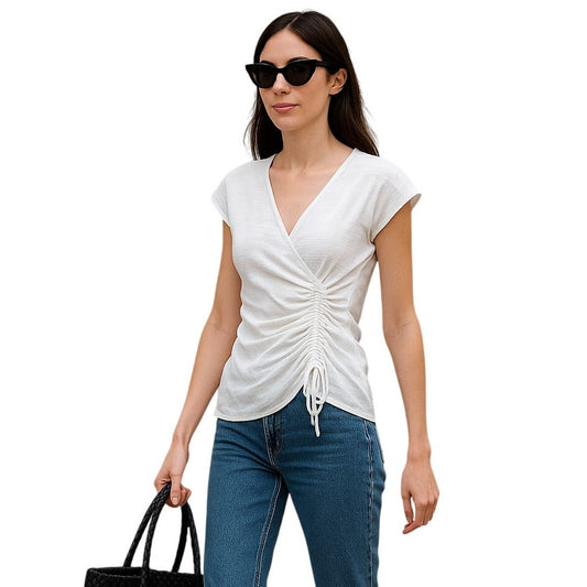 Max Studio White Ruched Wrap-Front Sleeveless Top | Small | NWT