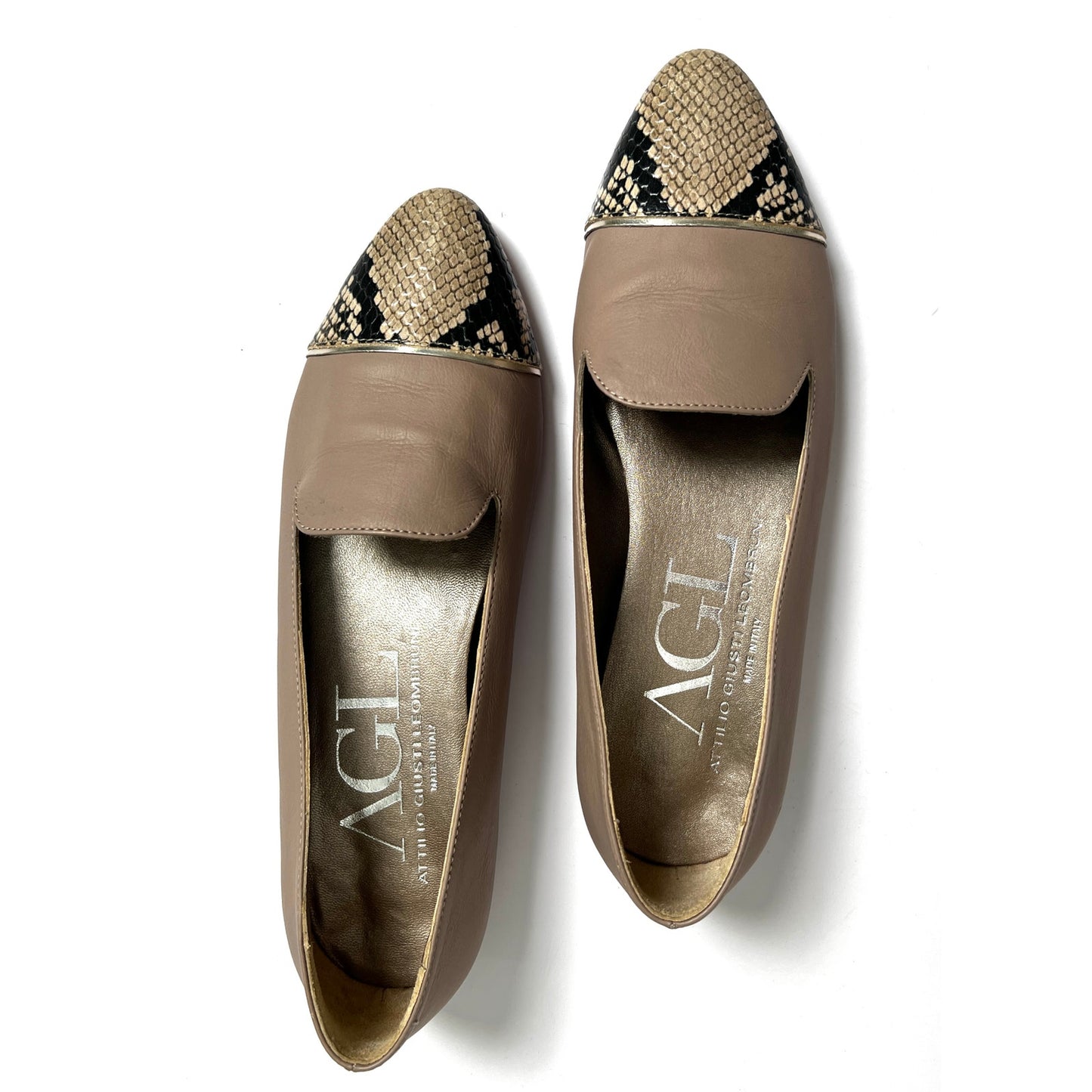 AGL Attilio Giusti Leombruni Taupe & Snake Cap-Toe Loafer 7