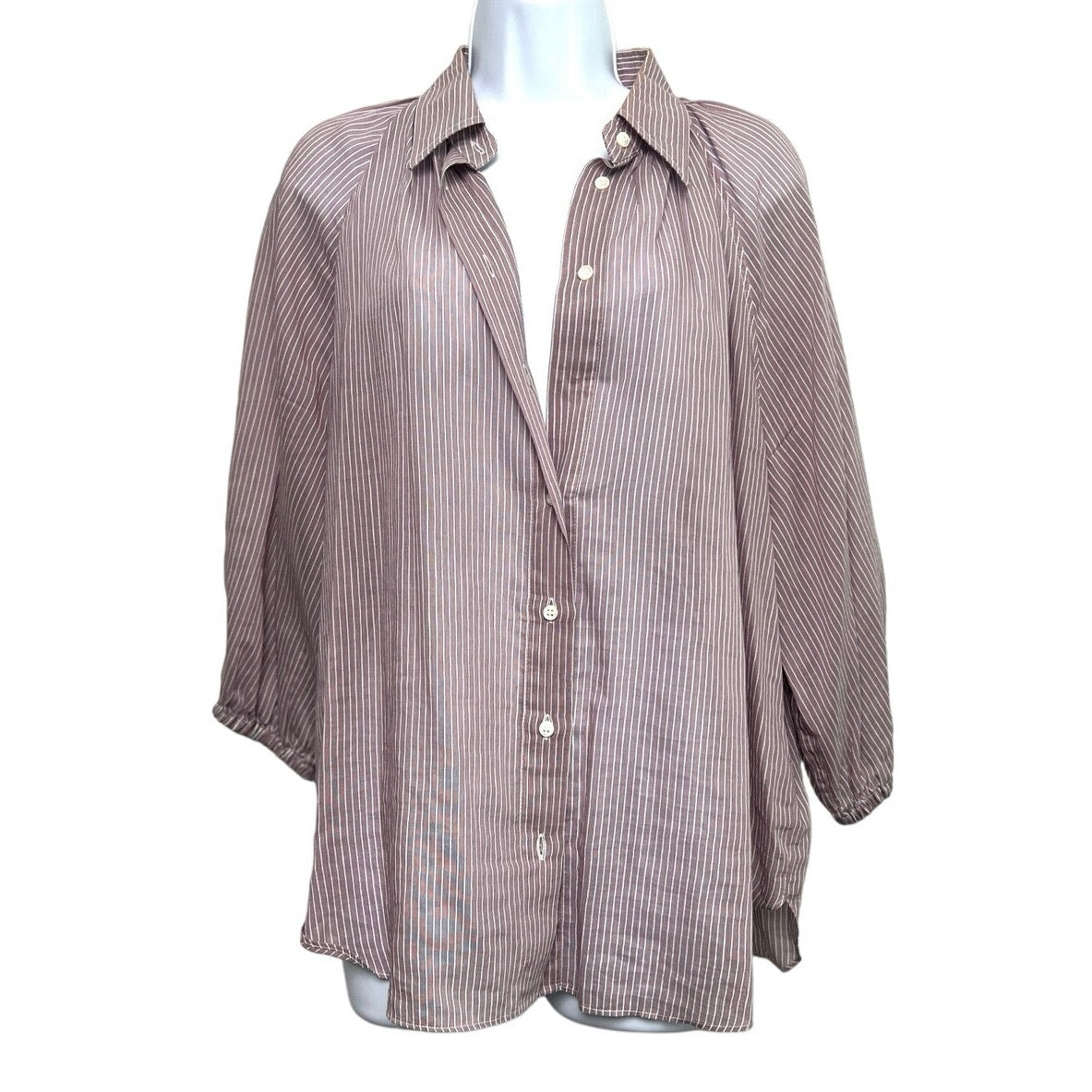Brunello Cucinelli Cotton/Silk Blend Striped Button-Front Shirt/XL