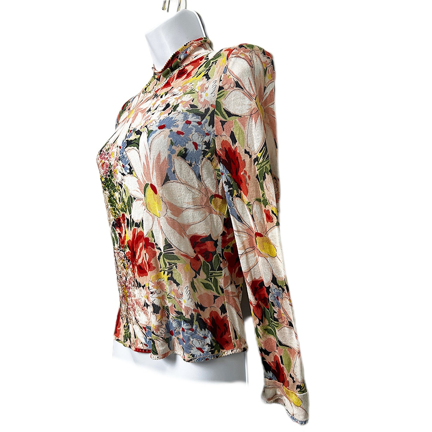 John Galliano Vintage 2001 Floral Sheer Long Sleeve Top M