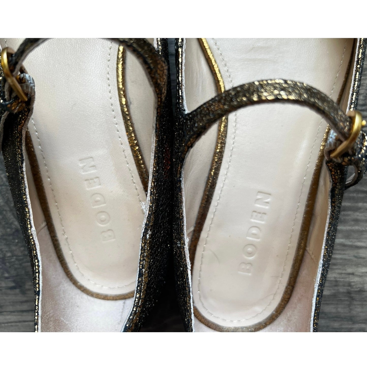 Boden Gold Cracked Leather Ankle Strap Mary Jane Flats 7