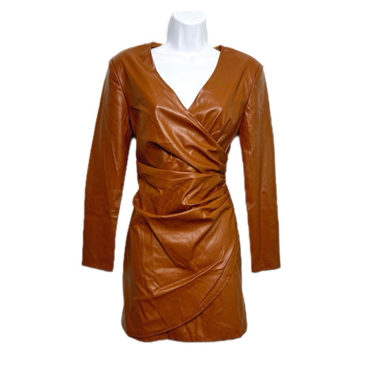 Vestique Faux Leather Wrap-Front Long Sleeve Mini Dress/M