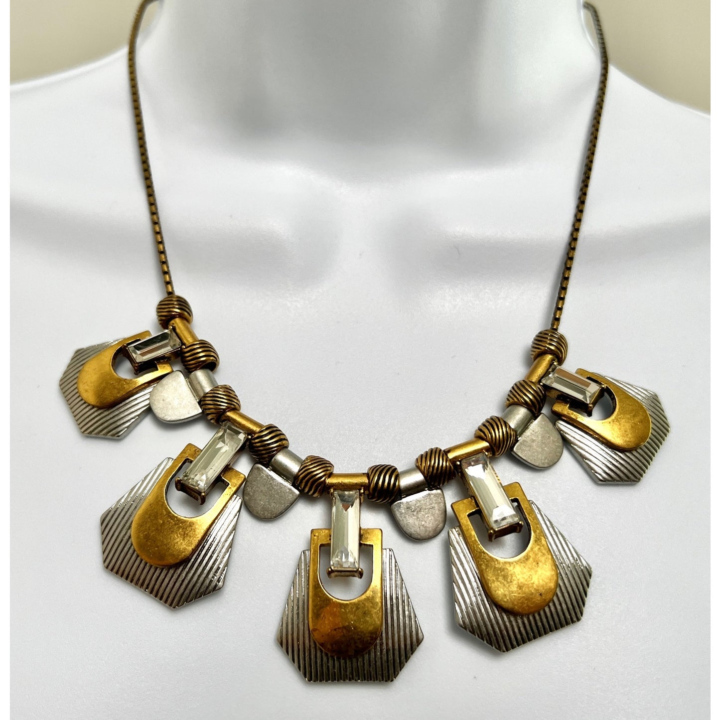 J. Crew Deco Style Two-Tone & Crystal Statement Necklace