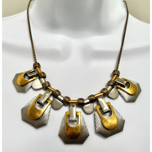 J. Crew Deco Style Two-Tone & Crystal Statement Necklace