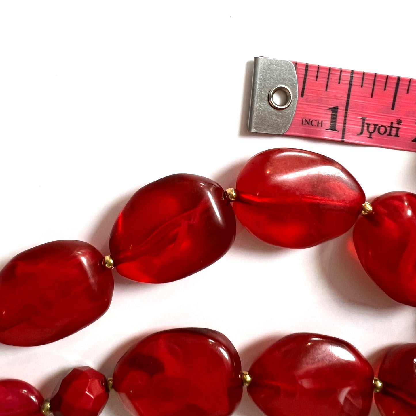 Red Resin Chunky Beaded Double Strand Statement Necklace