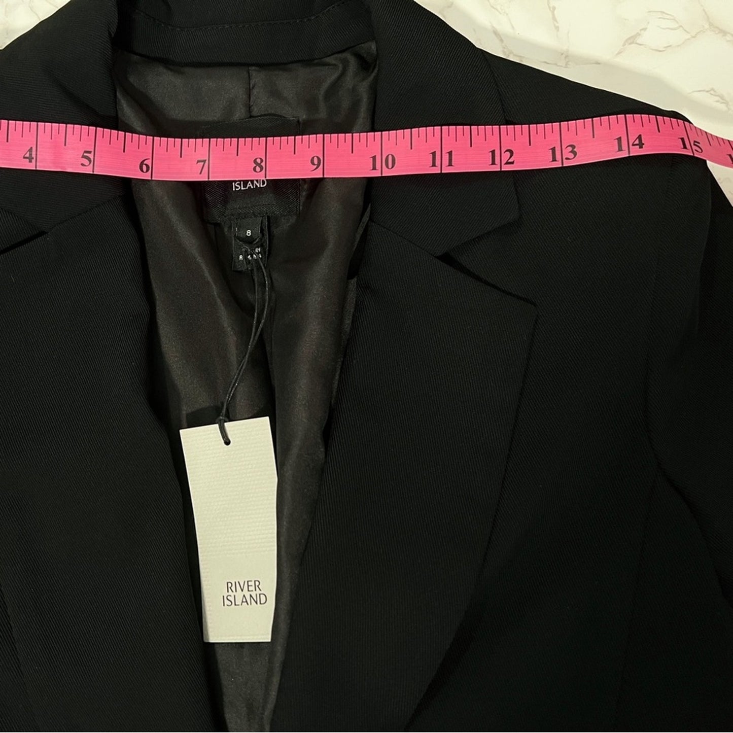 River Island 3/4 Sleeve Open Front Black Blazer/US 4/UK 8