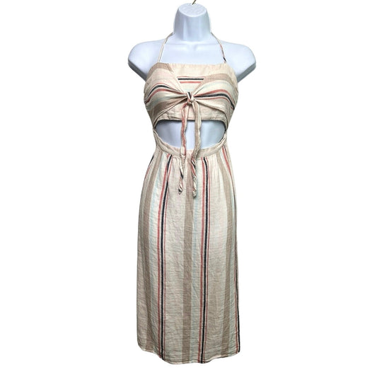 Trixxi Clothing Co. Beige Striped Linen Blend Cutout Dress/L