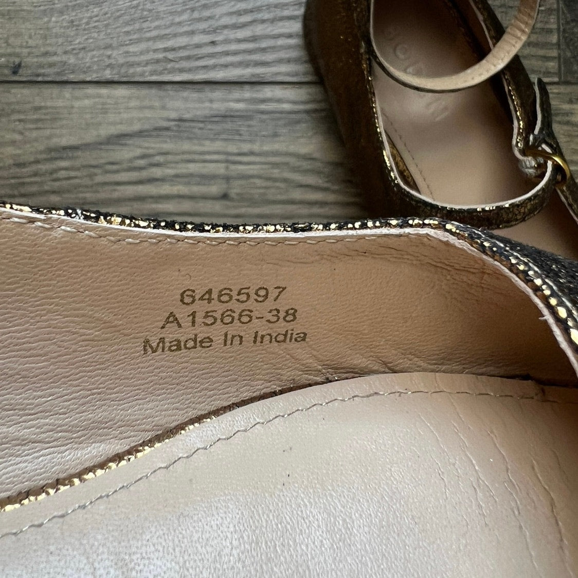 Boden Gold Cracked Leather Ankle Strap Mary Jane Flats 7