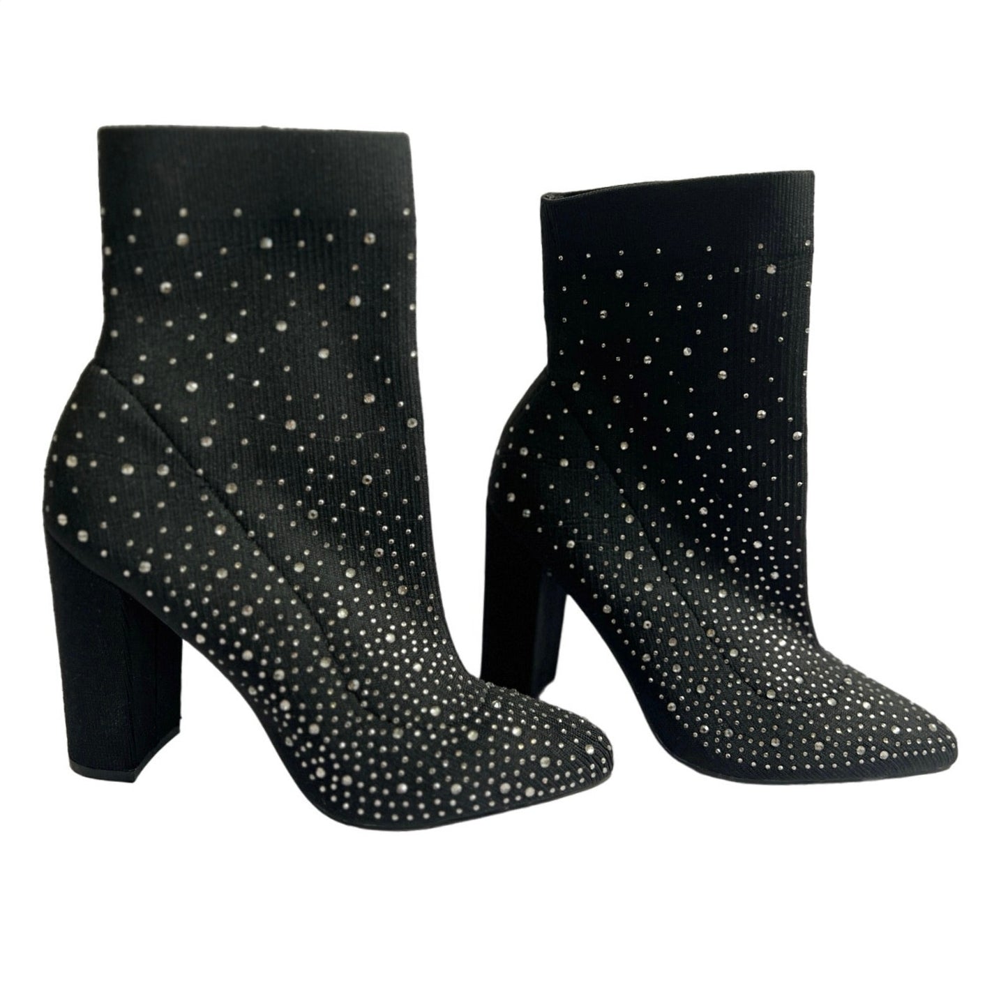 Wild Diva Rhinestone Studded Ankle Sock Block Heel Boots/7