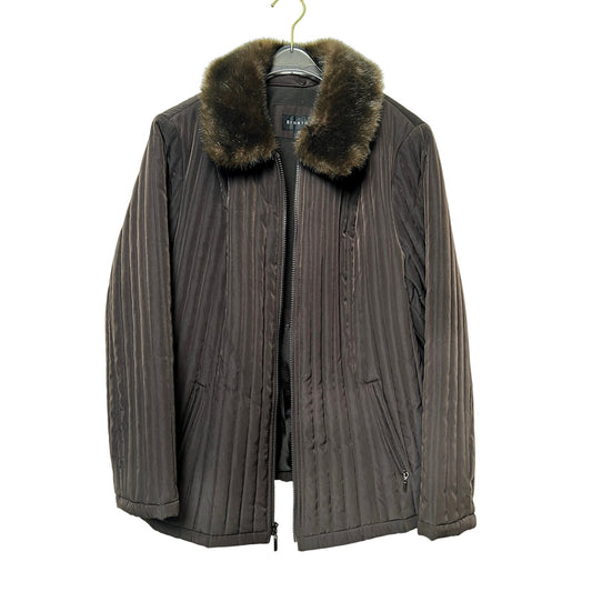 Braetan Brown Quilted Jacket with Removable Faux Fur Collar 1X