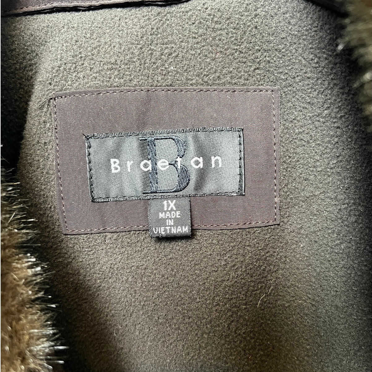 Braetan Brown Quilted Jacket with Removable Faux Fur Collar 1X