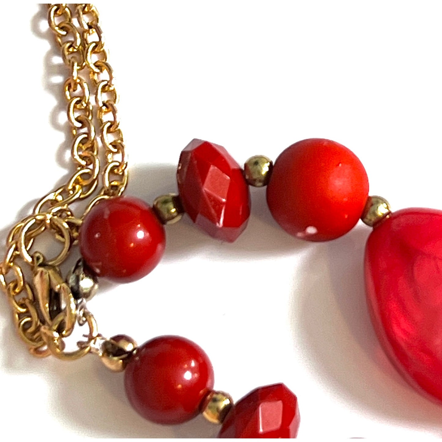 Red Resin Chunky Beaded Double Strand Statement Necklace