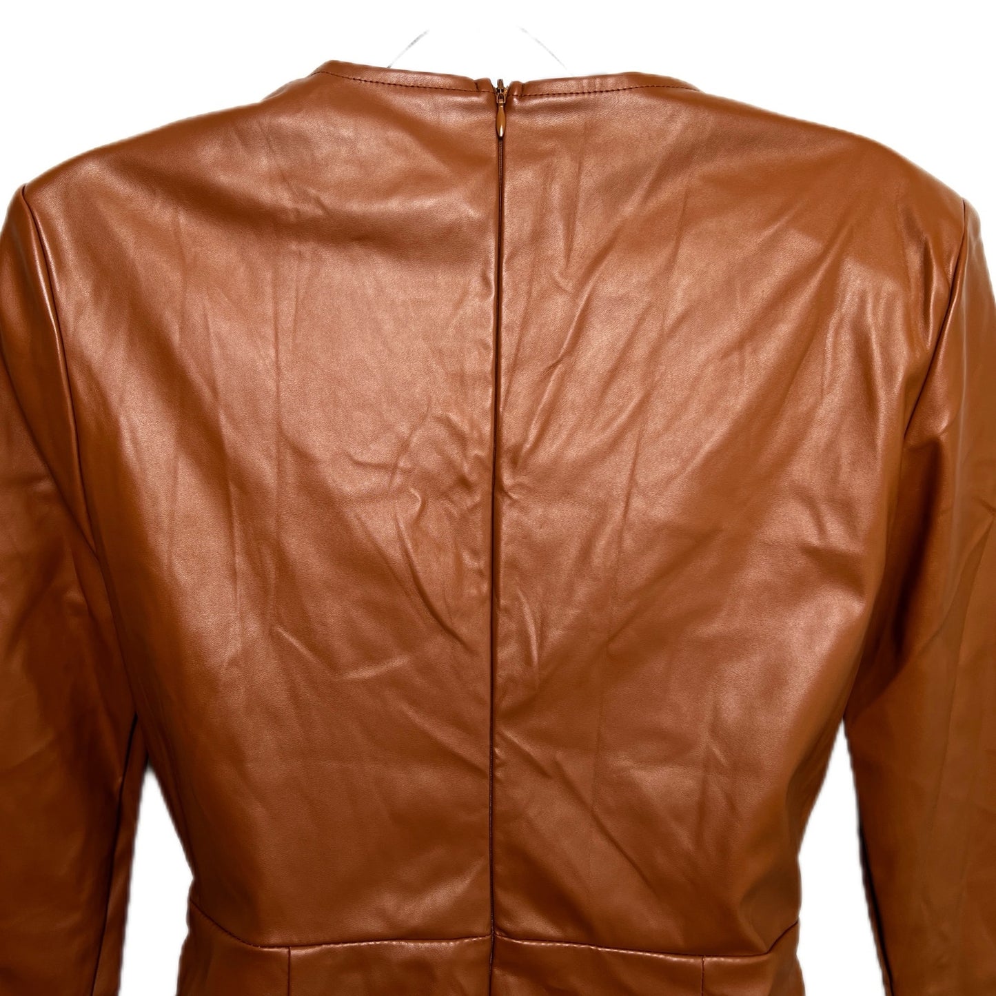 Vestique Faux Leather Wrap-Front Long Sleeve Mini Dress/M