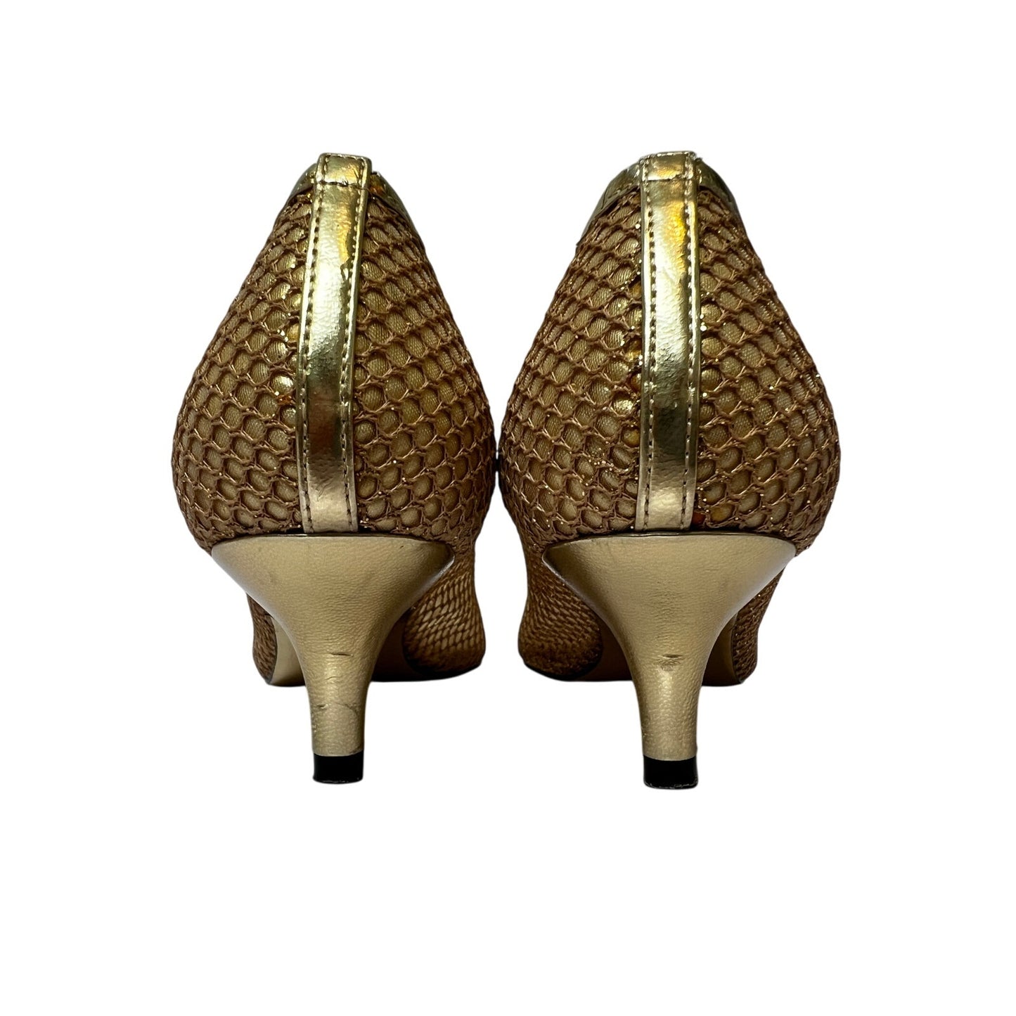Adrianna Papell Pointed-Toe Gold Mesh Kitten Heel 6M