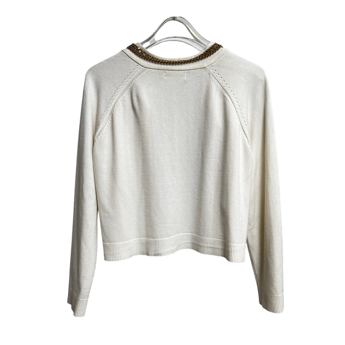 Calvin Klein Cream with Gold Chain Trim Cropped Cardigan S
