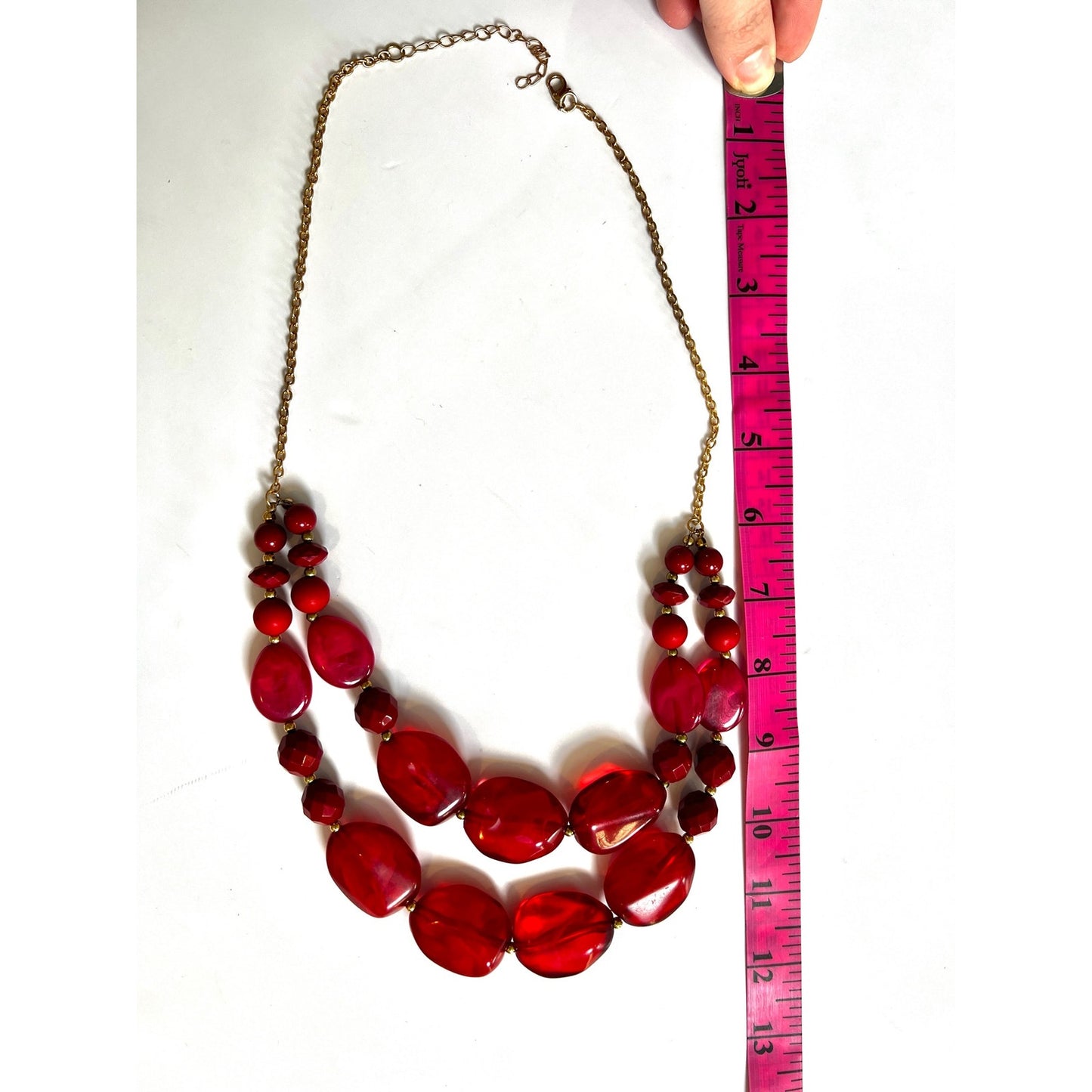 Red Resin Chunky Beaded Double Strand Statement Necklace