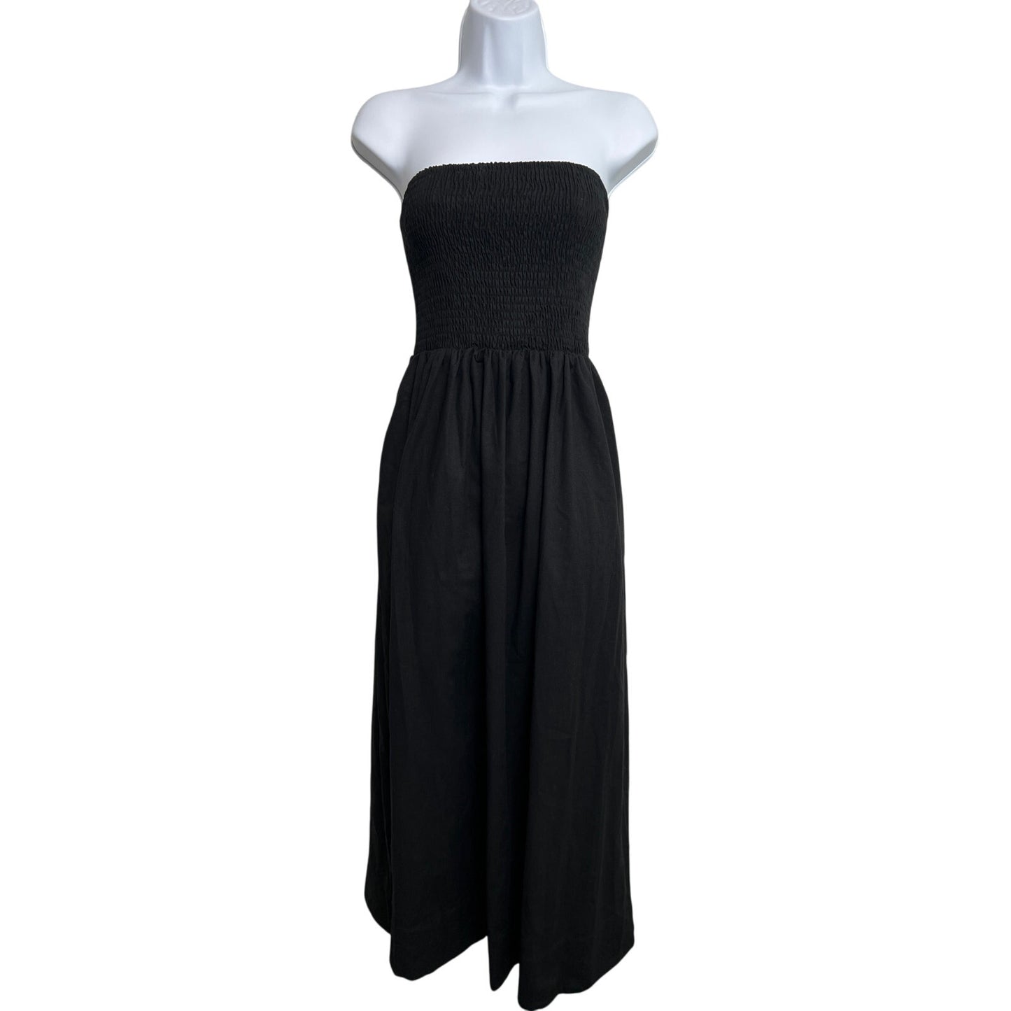 Commense Strapless Fit & Flare Linen Blend Dress Black L