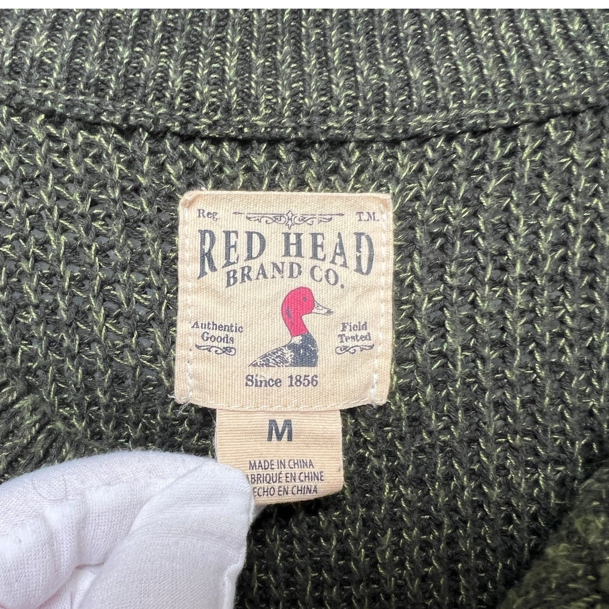 Vintage 90s RedHead Knit Green Henley Sweater/M