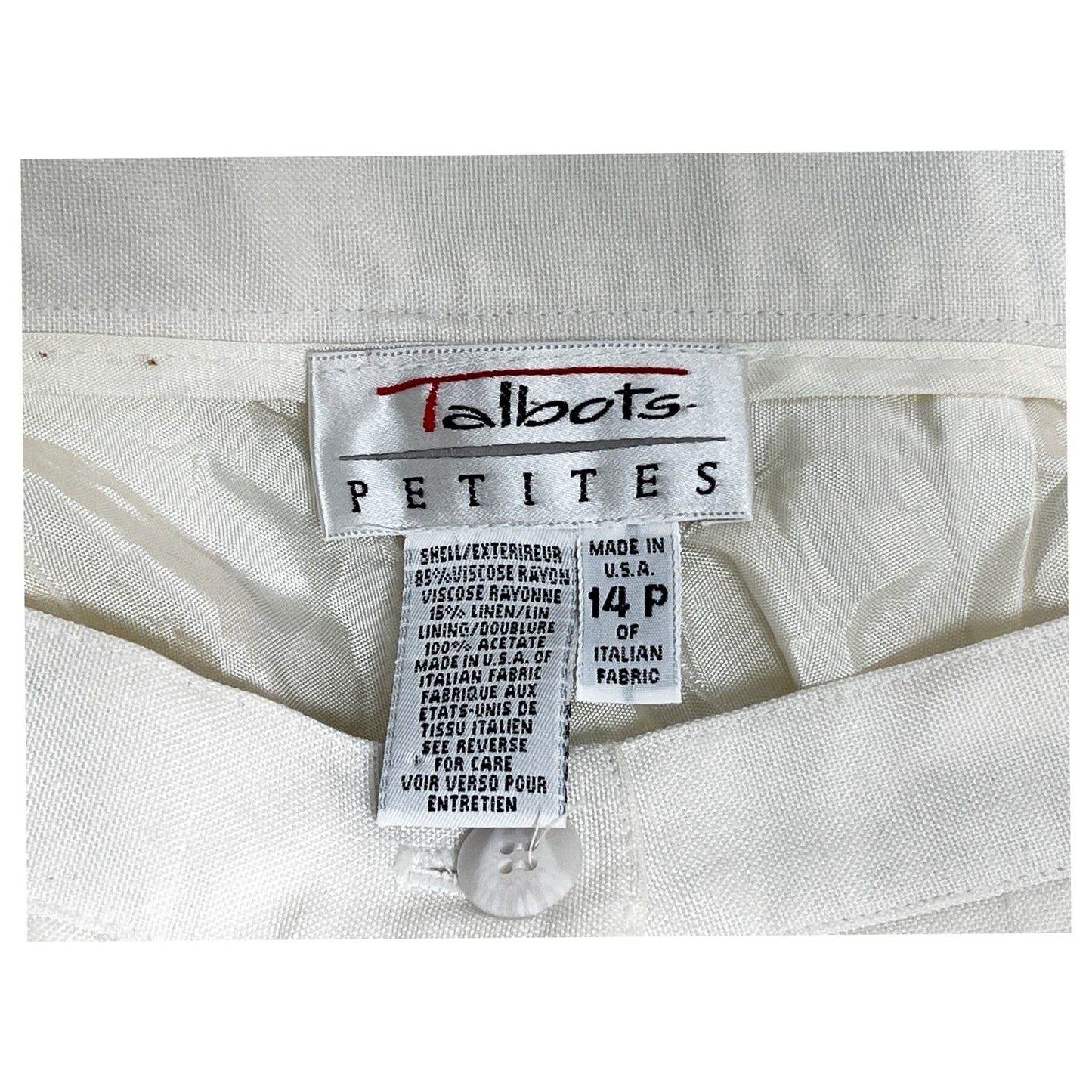 Talbots Petites Ivory Pleated Front Linen Blend Shorts/14P