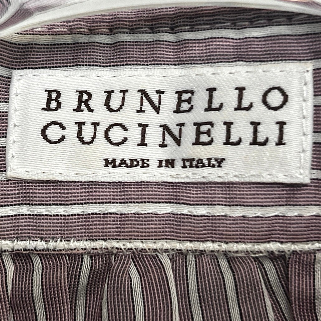 Brunello Cucinelli Cotton/Silk Blend Striped Button-Front Shirt/XL