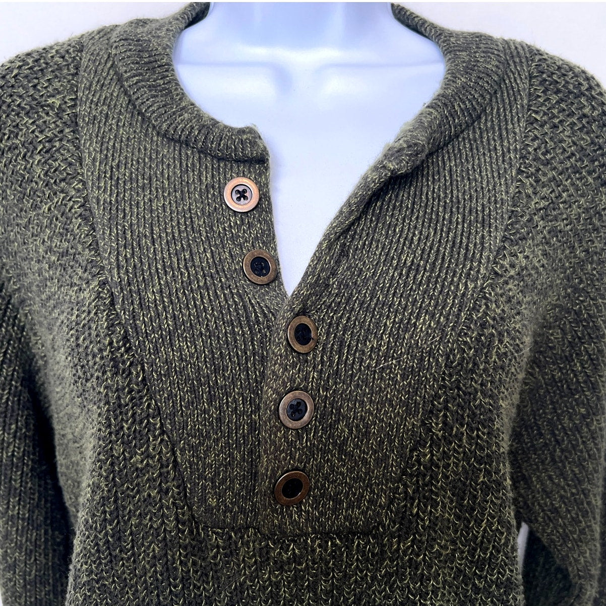 Vintage 90s RedHead Knit Green Henley Sweater/M