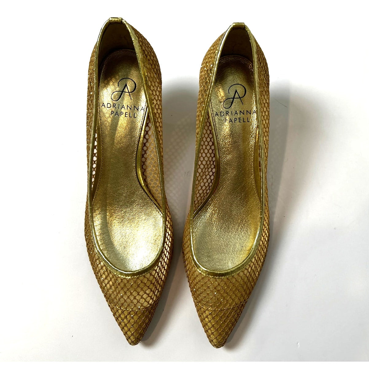 Adrianna Papell Pointed-Toe Gold Mesh Kitten Heel 6M
