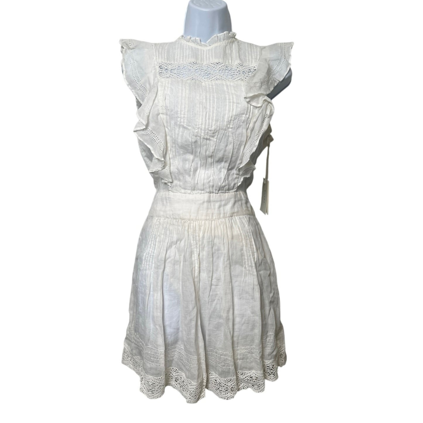 FRAME White Cotton Lace Trim Sleeveless Dress - Size Small