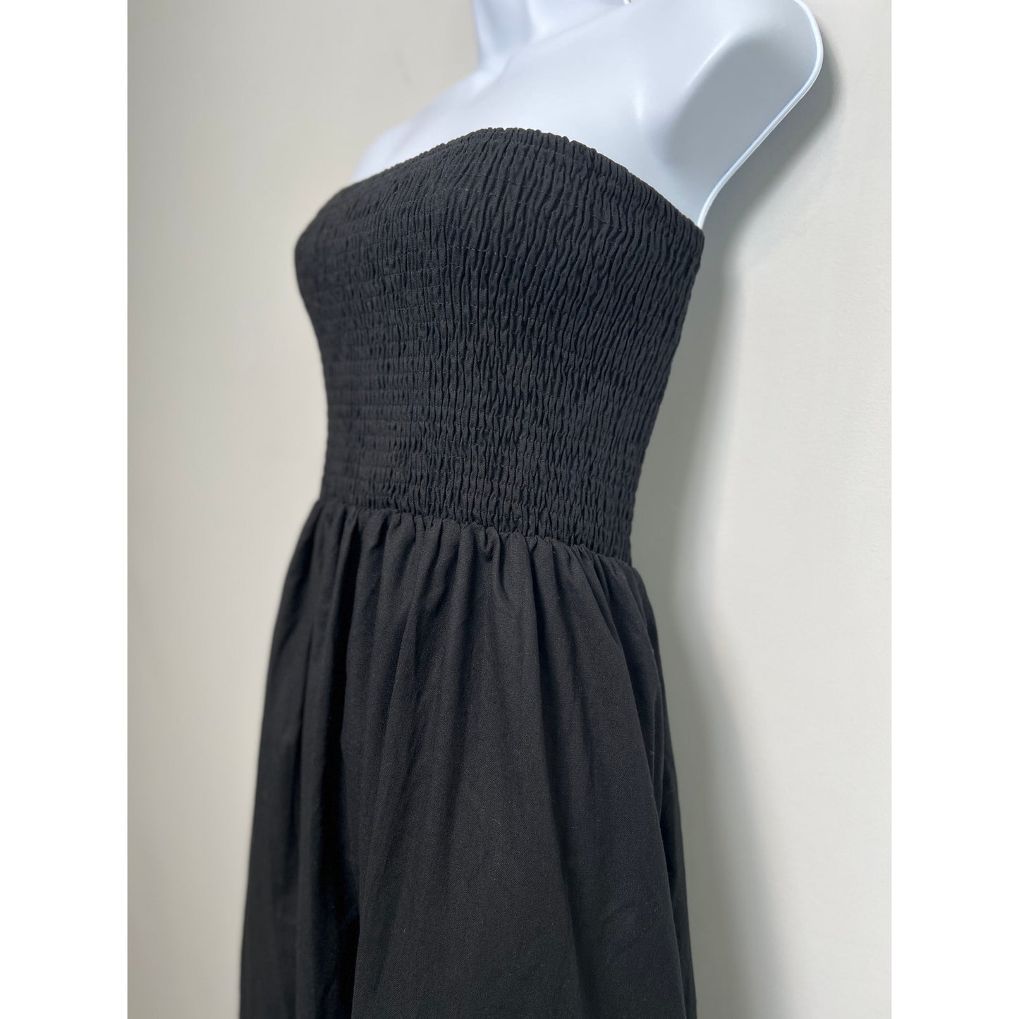 Commense Strapless Fit & Flare Linen Blend Dress Black L