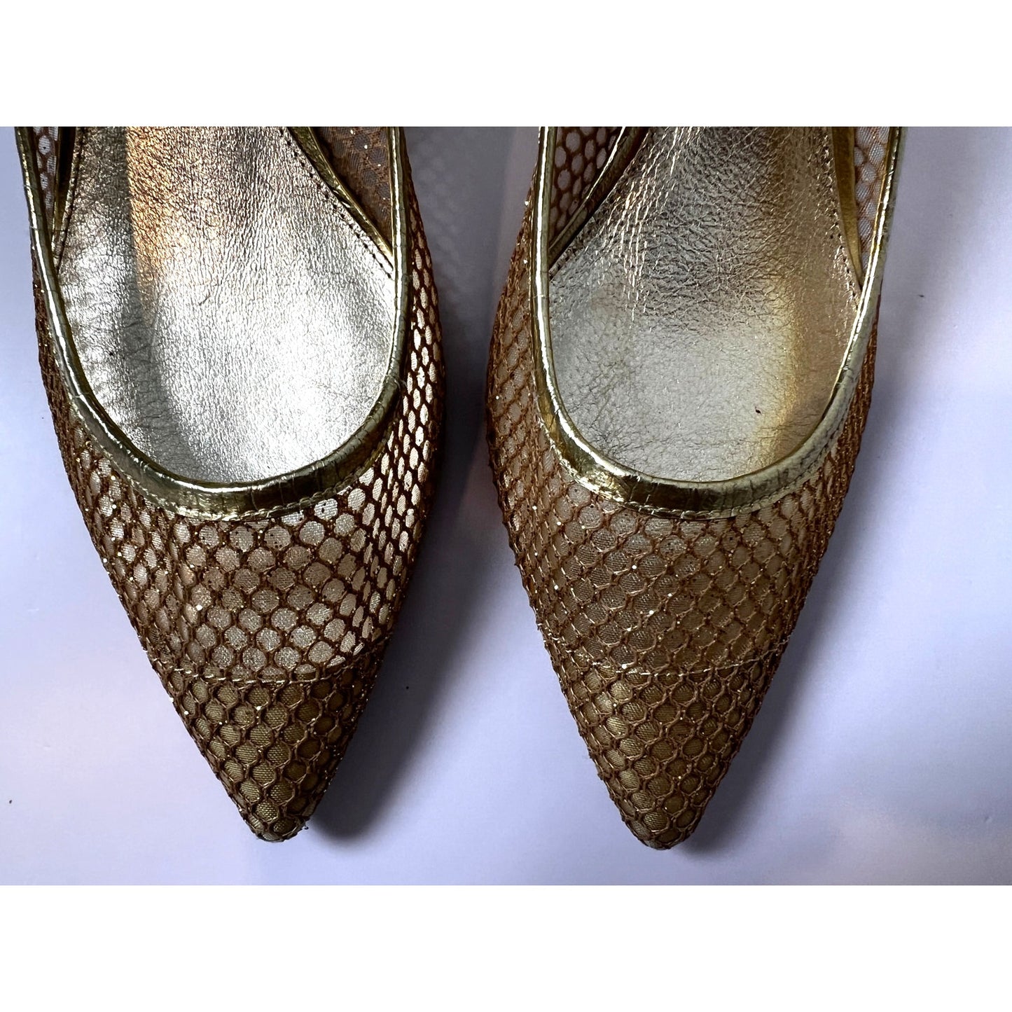 Adrianna Papell Pointed-Toe Gold Mesh Kitten Heel 6M