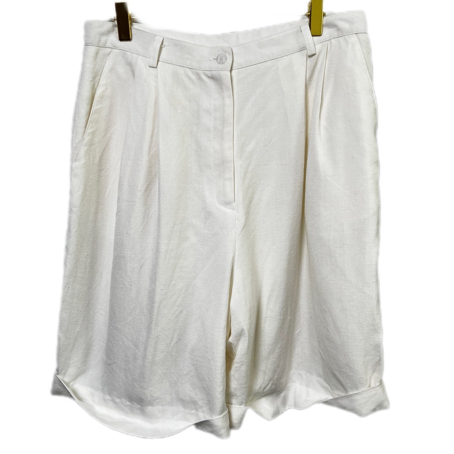 Talbots Petites Ivory Pleated Front Linen Blend Shorts/14P