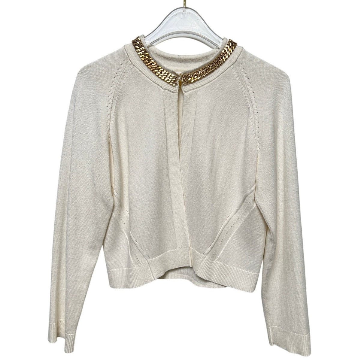 Calvin Klein Cream with Gold Chain Trim Cropped Cardigan S
