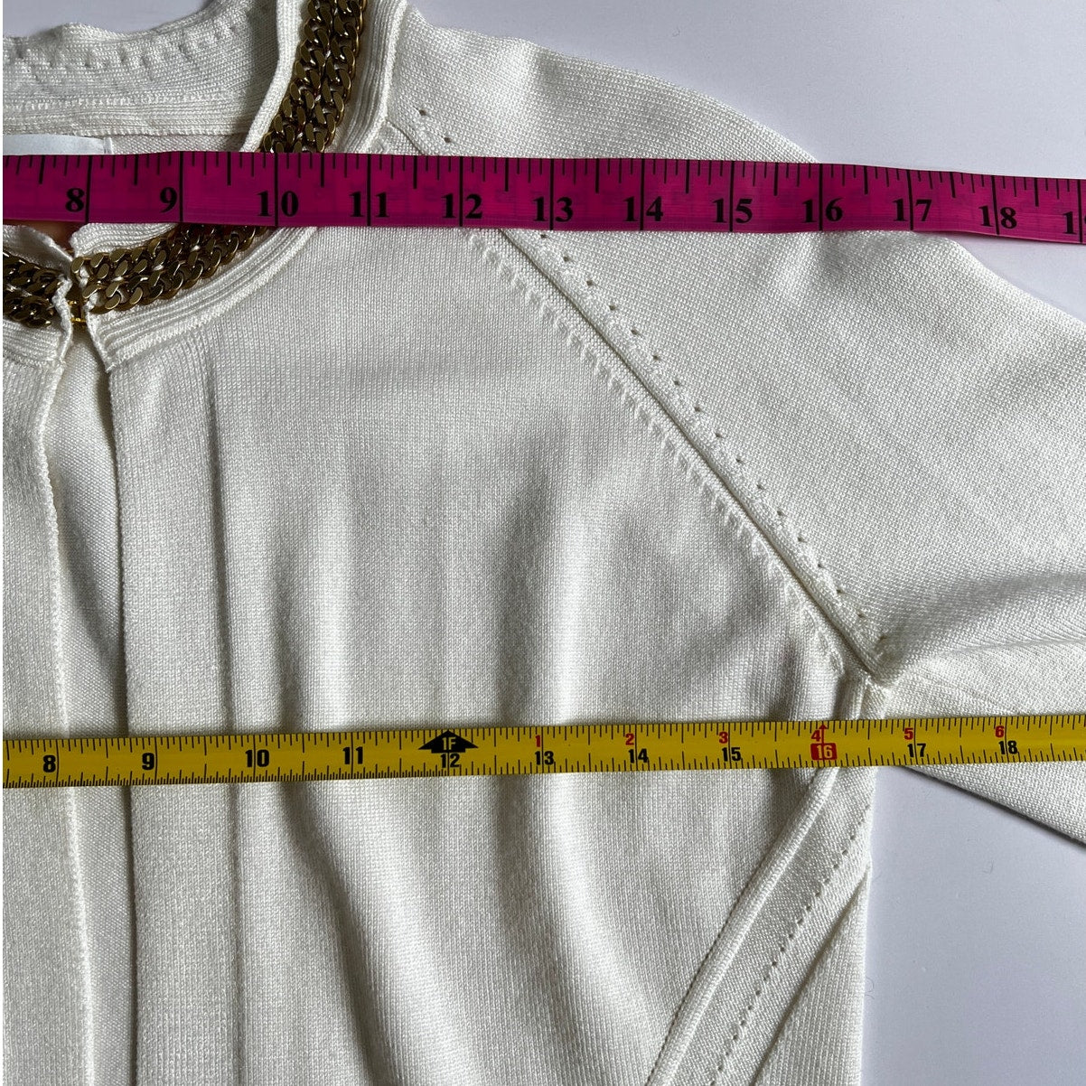 Calvin Klein Cream with Gold Chain Trim Cropped Cardigan S